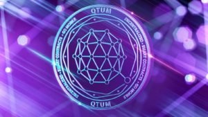 A digital illustration of the cryptocurrency Qtum (QTUM).